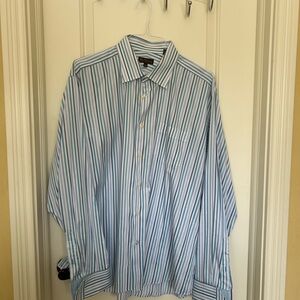 Ben Sherman White and Blue Striped Dress Shirt XXL 18 36/37